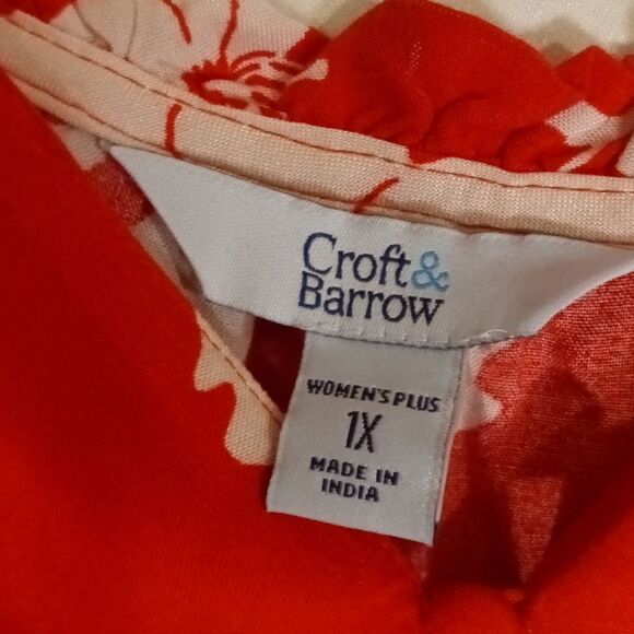 Croft And Barrow Red with White Lily Print Maxi Ruffle Hem Dress 1X - Picture 3 of 5